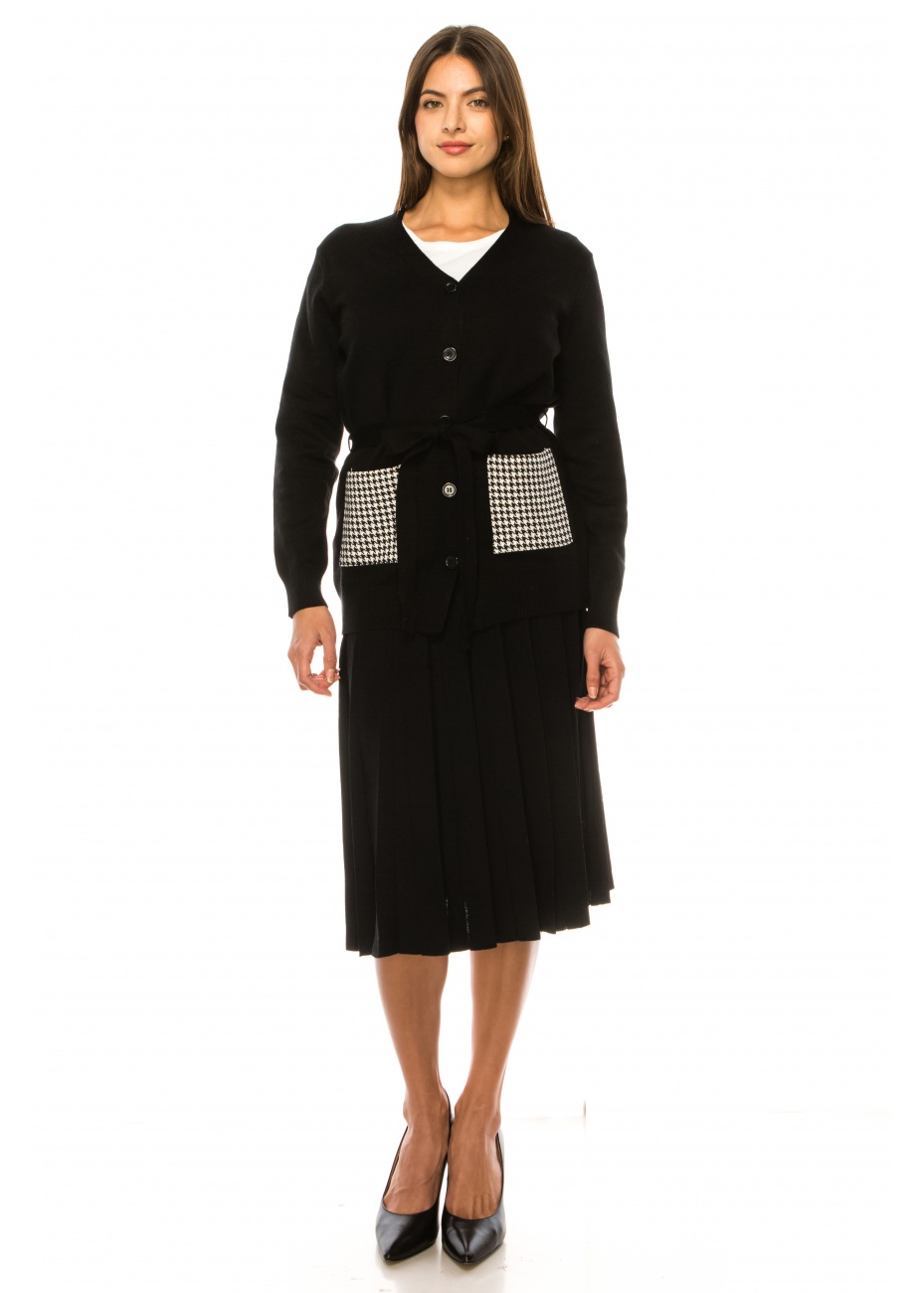 Cardigan with a belt in black | Modest Women Clothing - YAL